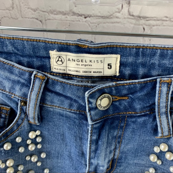 Angel Kiss Distress Pearl Raw Hem Skinny Jeans - Picture 3 of 6